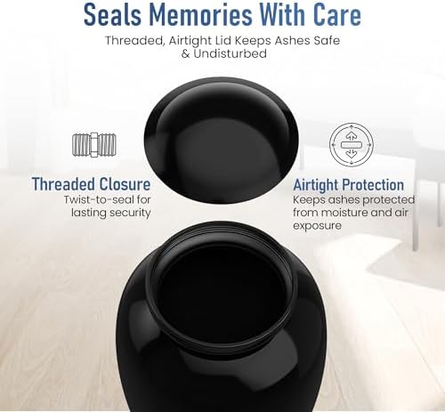 Modern Memorials Cremation Urn Large 200 Cubic Inches Black