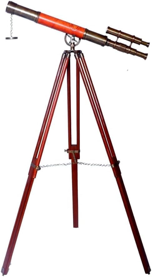 Antique Telescope with Wooden Tripod Vintage Decor