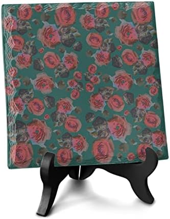 Rustic Roses Ceramic Desk Plaque with Wooden Stand
