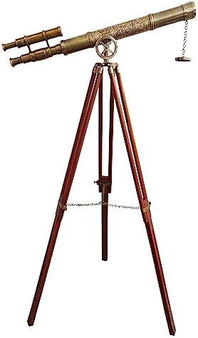 Handcrafted Nautical Brass Telescope with Wooden Tripod Stand