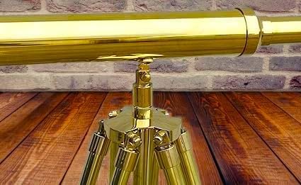 Single Barrel Brass Telescope with Floor Standing Tripod Nautical Decor 27