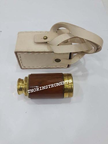 Nautical Brass Spyglass 6 Inch Telescope with White Leather Case