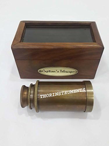 Marine Brass Telescope in Brown Wooden Box