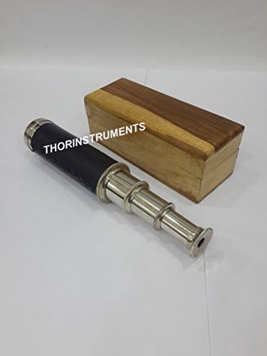 Nautical Brass Spyglass 14 Inch Telescope with Black Leather Case