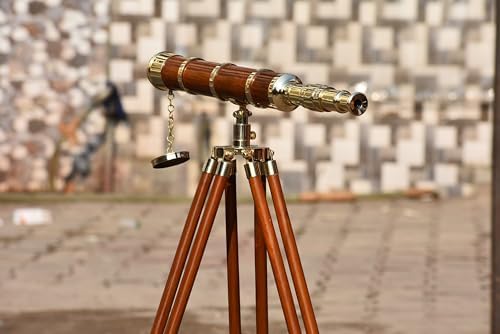 Shiny Brass Telescope Griffith Astro with Wooden Tripod Stand