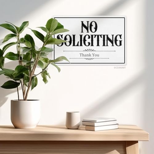 No Soliciting Metal Sign 12x8 Inch White