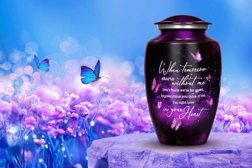 Purple Butterfly Urn for Human Ashes - Large Metal Keepsake