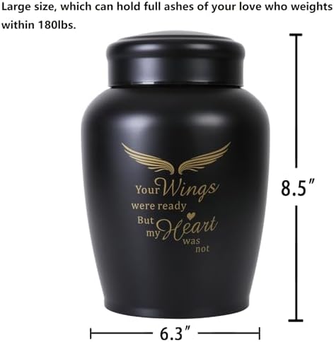 86 Inch Cremation Urn with Angel Wings Black Keepsake