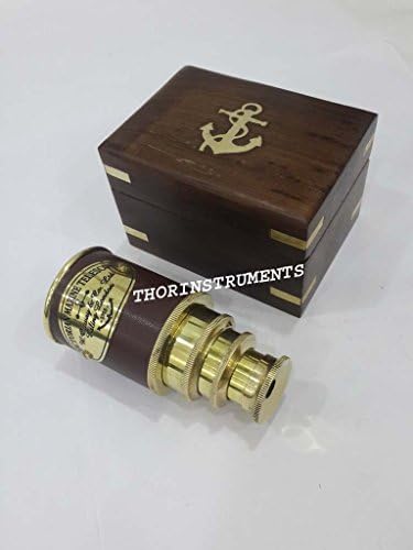 6 Inch Nautical Brass Pirate Spyglass with Wooden Box