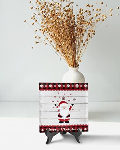 LEOSUCRE Christmas Desk Decor Plaque with Wooden Stand