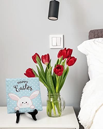 Happy Easter Desk Decor with Blue Backdrop
