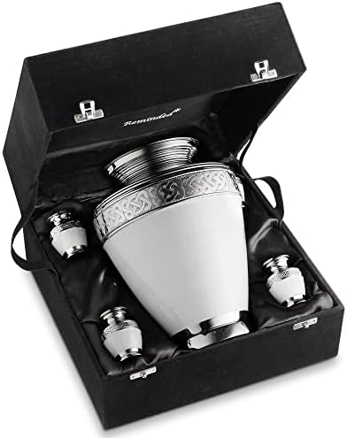 Reminded Set of 5 White Celtic Cremation Urns for Human Ashes