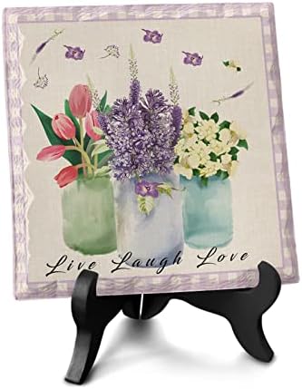 Vintage Plaid Desk Decor with Ceramic Plaque and Wooden Stand