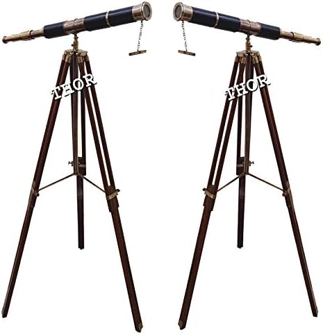 Royal Telescope Black Leather Wooden Stand Home Decor