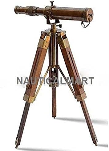 Nautical Brass Antique Telescope Spyglass with Wooden Stand
