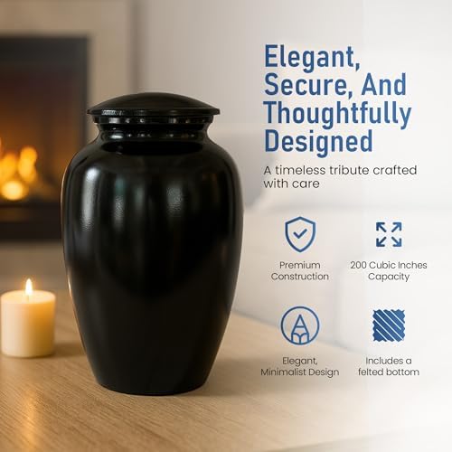 Modern Memorials Cremation Urn Large 200 Cubic Inches Black