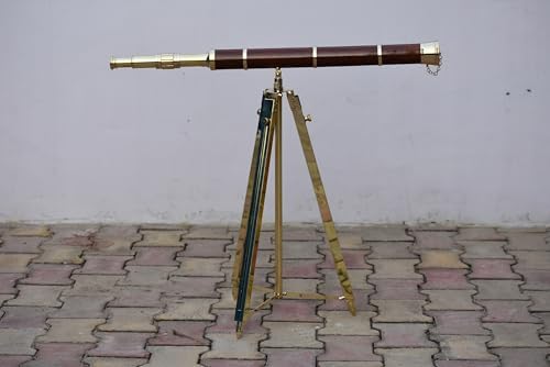 Brass Single Barrel Telescope with Wooden Tripod Stand 1