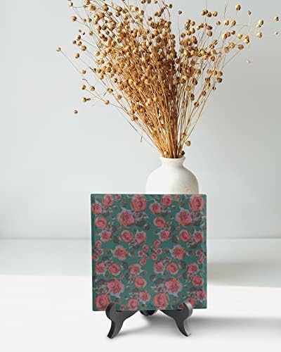 Rustic Roses Ceramic Desk Plaque with Wooden Stand