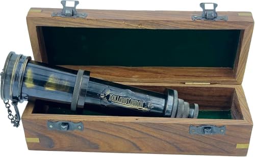 Antique Brass Telescope with Wooden Box for Home Decor