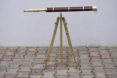 Brass Single Barrel Telescope with Wooden Tripod Stand 1