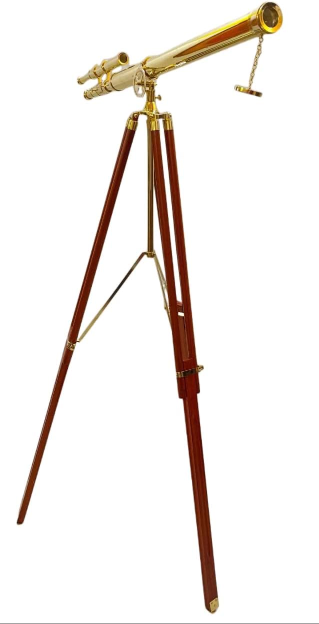 Vintage Brass Telescope with Adjustable Tripod Stand for Home Decor