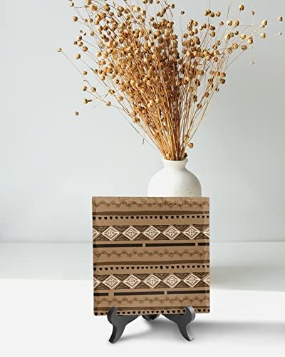 Brown Boho Desk Decorative Plaque with Wooden Stand