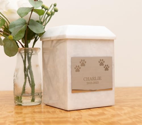 Bey-Berk Deering Moments Personalized White Marble Urn for Human or Pet Ashes