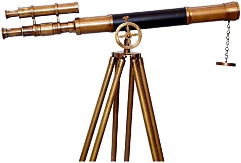 Leather Covered Brass Telescope with Adjustable Tripod