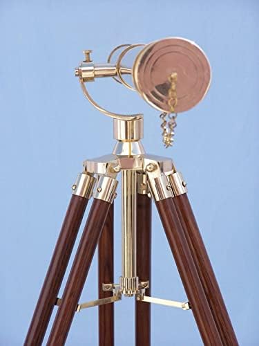 Nautical Designer Brass Telescope with Brown Tripod