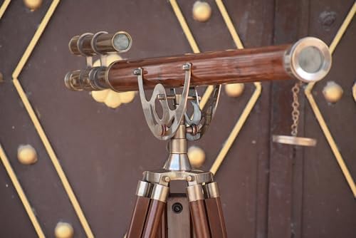 Vintage Double Barrel Telescope with Wooden Tripod