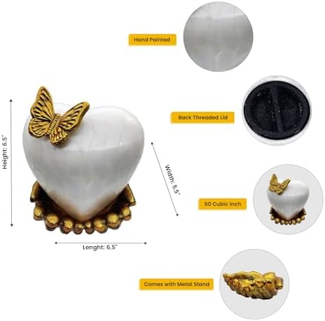 5MOONSUN5 White Gold Heart Keepsake Urn - Large Heart Cremation Urn with Hand Shape Stand
