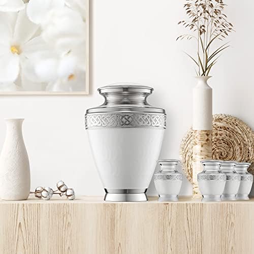 Reminded Set of 5 White Celtic Cremation Urns for Human Ashes