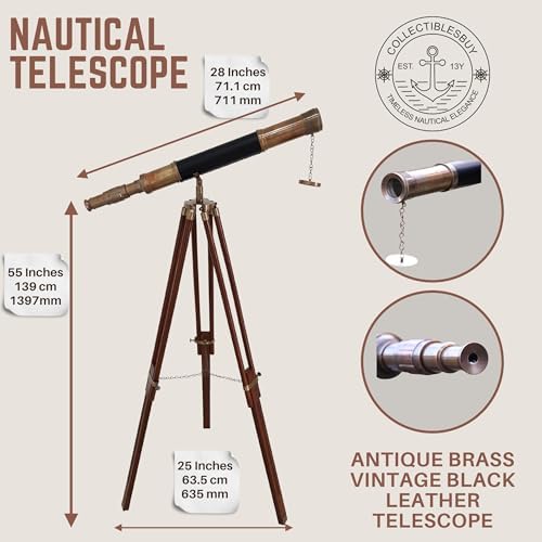 Vintage Brass Telescope with Wooden Tripod