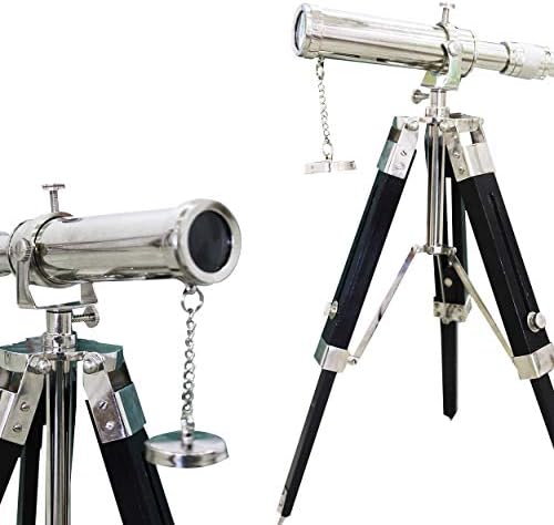 Antique Chrome Brass Telescope with Tripod Stand