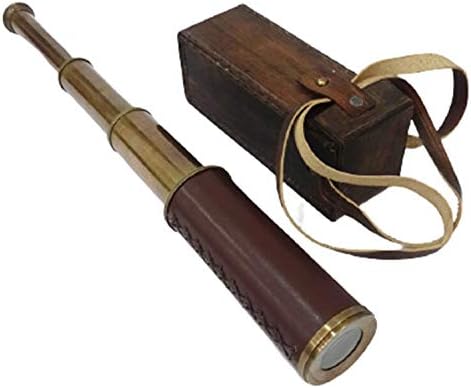 Handmade Nautical Brass Brown Leather Spyglass Telescope with Case