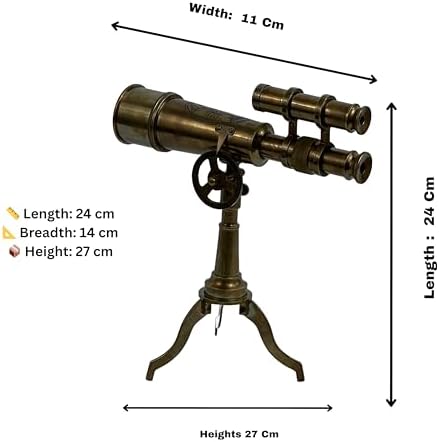 Antique Brass Double Barrel Telescope with Adjustable Stand