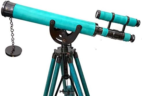 Brass Nautical Double Barrel Green Tripod Telescope for Home Decor