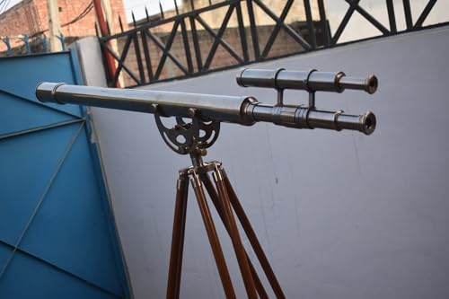 Vintage Double Barrel Telescope with Wooden Tripod 1
