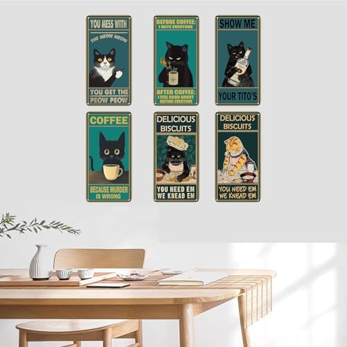 Wostod Funny Cat Retro Coffee Shop Wall Sign Decor 5x10 Inches 5Pcs