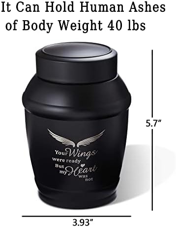 Black Angel Wings Cremation Urn 57 Inches Medium Size