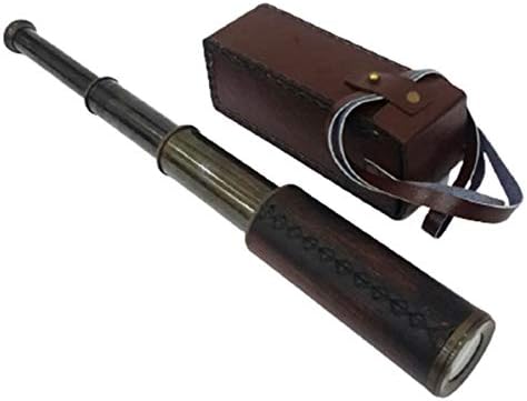 14 Inch Antique Bronze Nautical Spyglass with Brown Leather Case