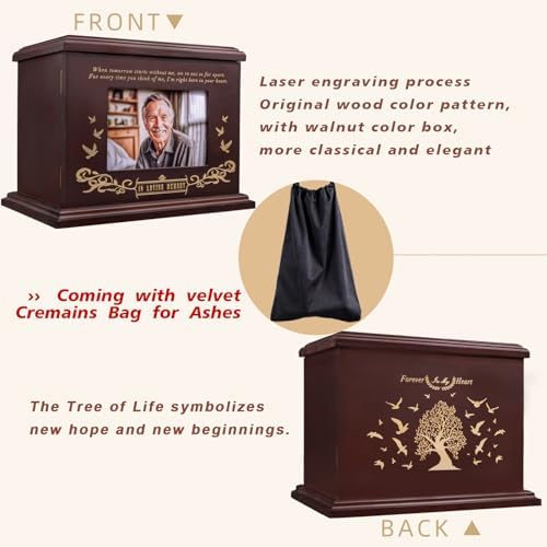 Cremation Urns for Human Ashes Walnut Wooden Urn with Picture Frame
