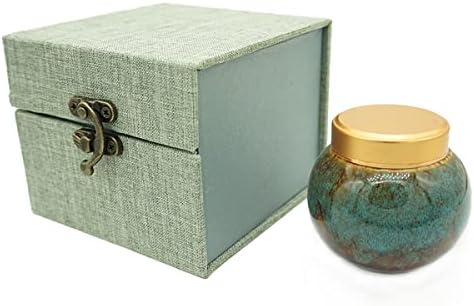 Handmade Ceramic Small Urn with Alloy Cover - Blue