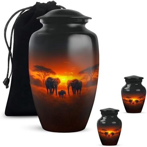 Elephant Sunset Cremation Urn Set of 3