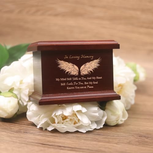 6 Inch Wooden Urn for Human Ashes - Keepsake Urn with Wing Design