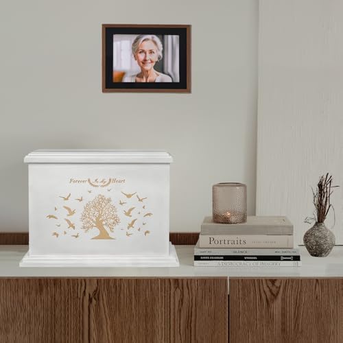 Cremation Urns for Human Ashes Adult Male or Female Wooden Frame White