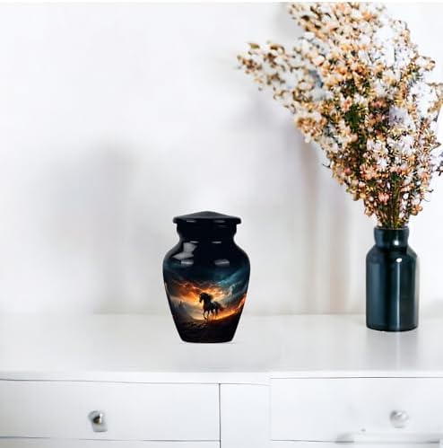 Set of 2 Black Horse and Stormy Sky Urns for Ashes