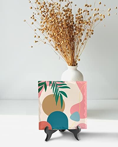 Wooden Stand Ceramic Desk Decor with Tropical Leaves