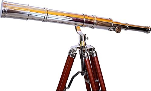 Nautical Maritime Brass Telescope with Wooden Tripod Stand