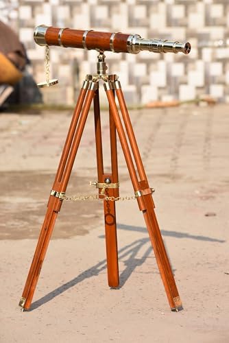 Shiny Brass Telescope Griffith Astro with Wooden Tripod Stand